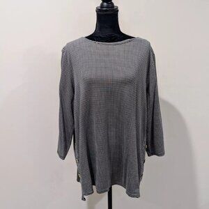Chicos Black White Houndstooth Ponte Knit Top Button Detail Size 4 Button Tunic